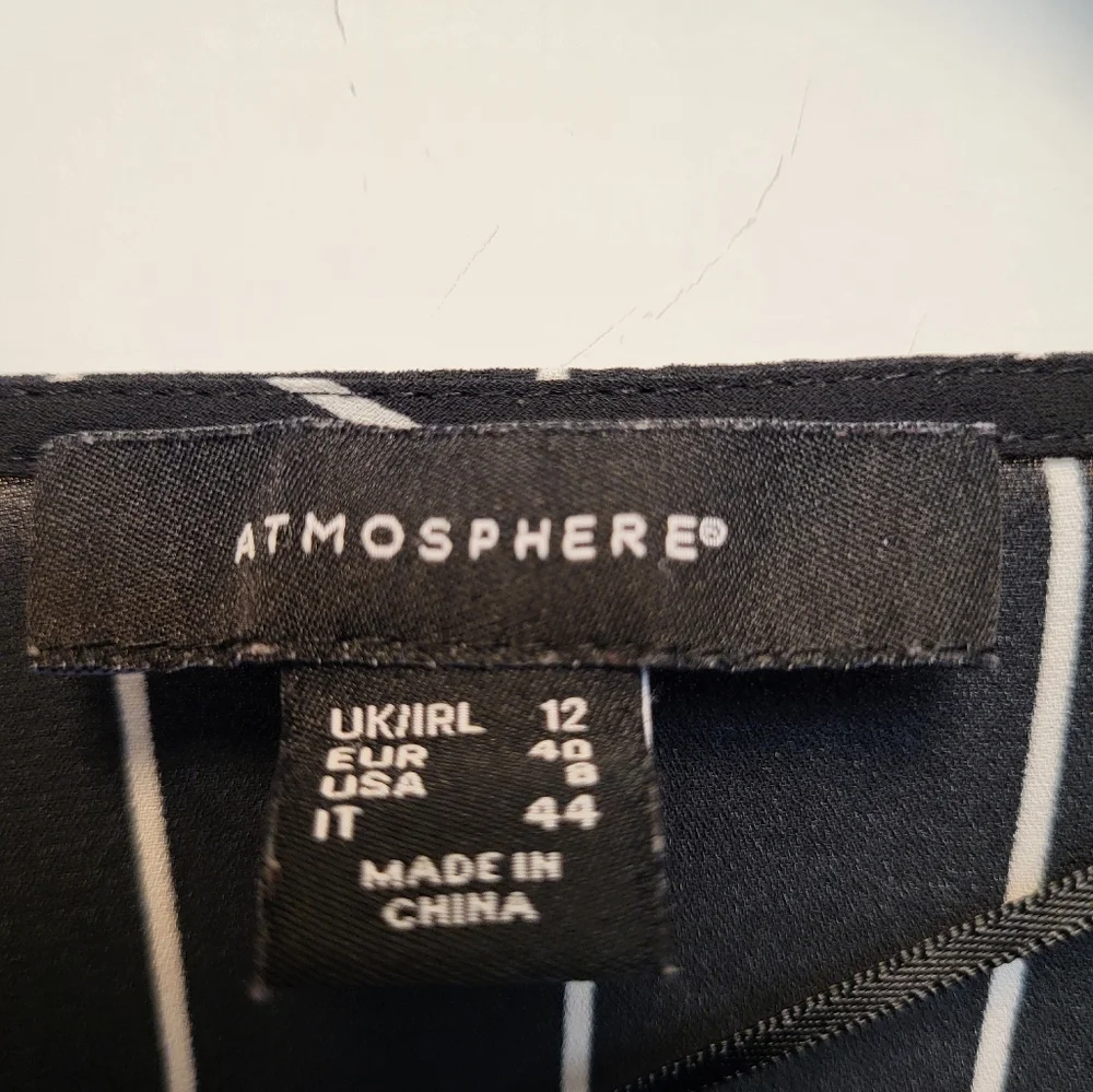 Atmosphere Black and White Striped Wrap Blouse with 3/4 Sleeves - Size 8